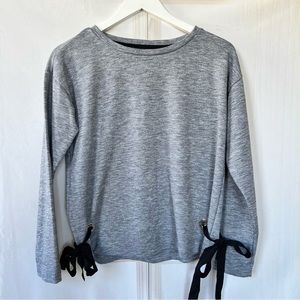 ANN TAYLOR Sweater Gray Side Ribbon Bows